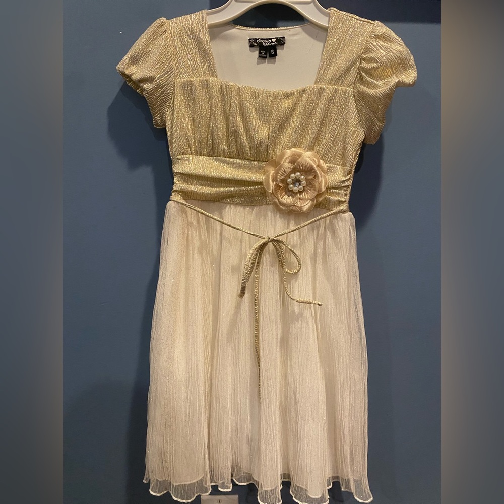 Formal gold and white sparkly dress- youth